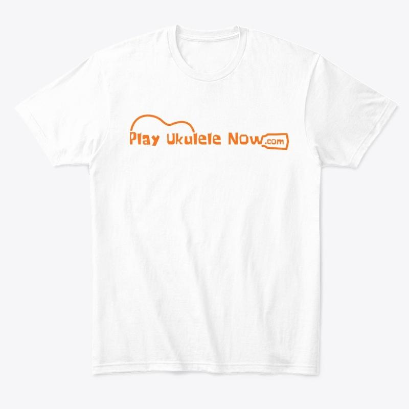 Play Ukulele NOW White Tee - Orange Logo