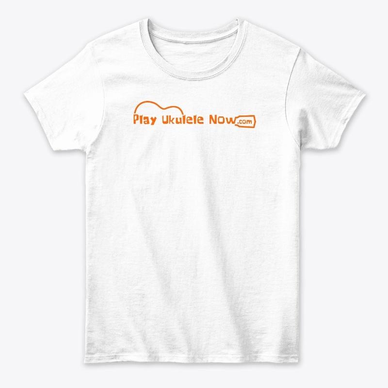 Play Ukulele NOW White Tee - Orange Logo