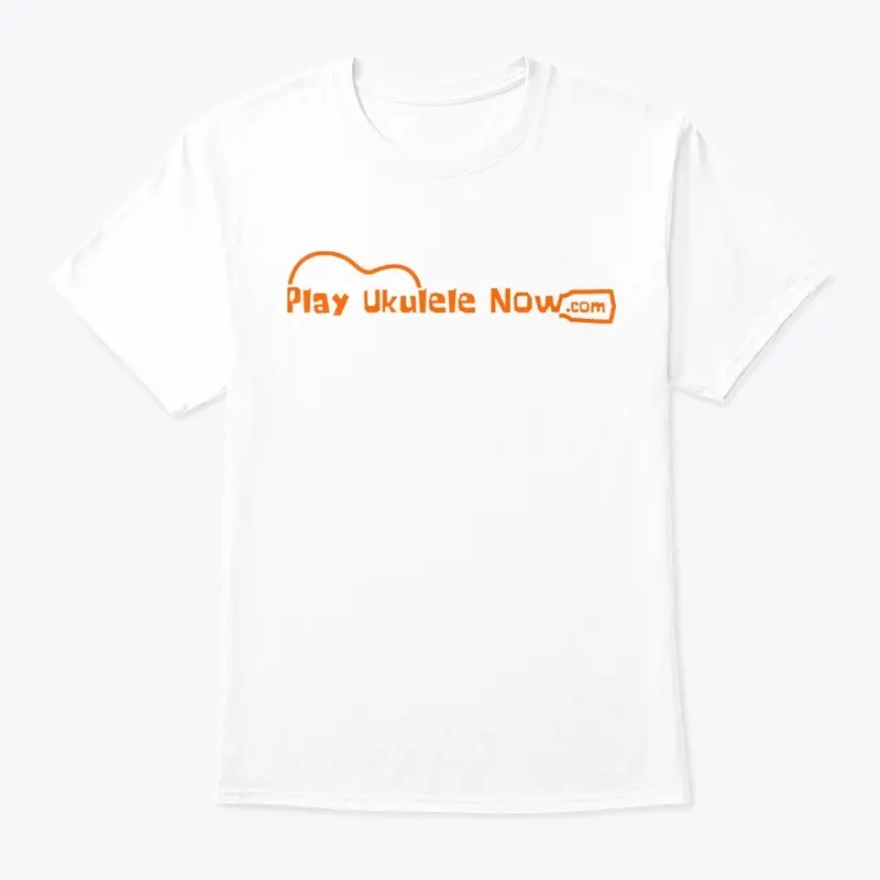 Play Ukulele Now White Tee-  Orange Logo