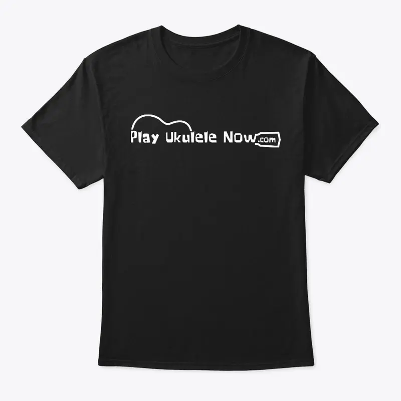 Play Ukulele Now Black Tee - White Logo